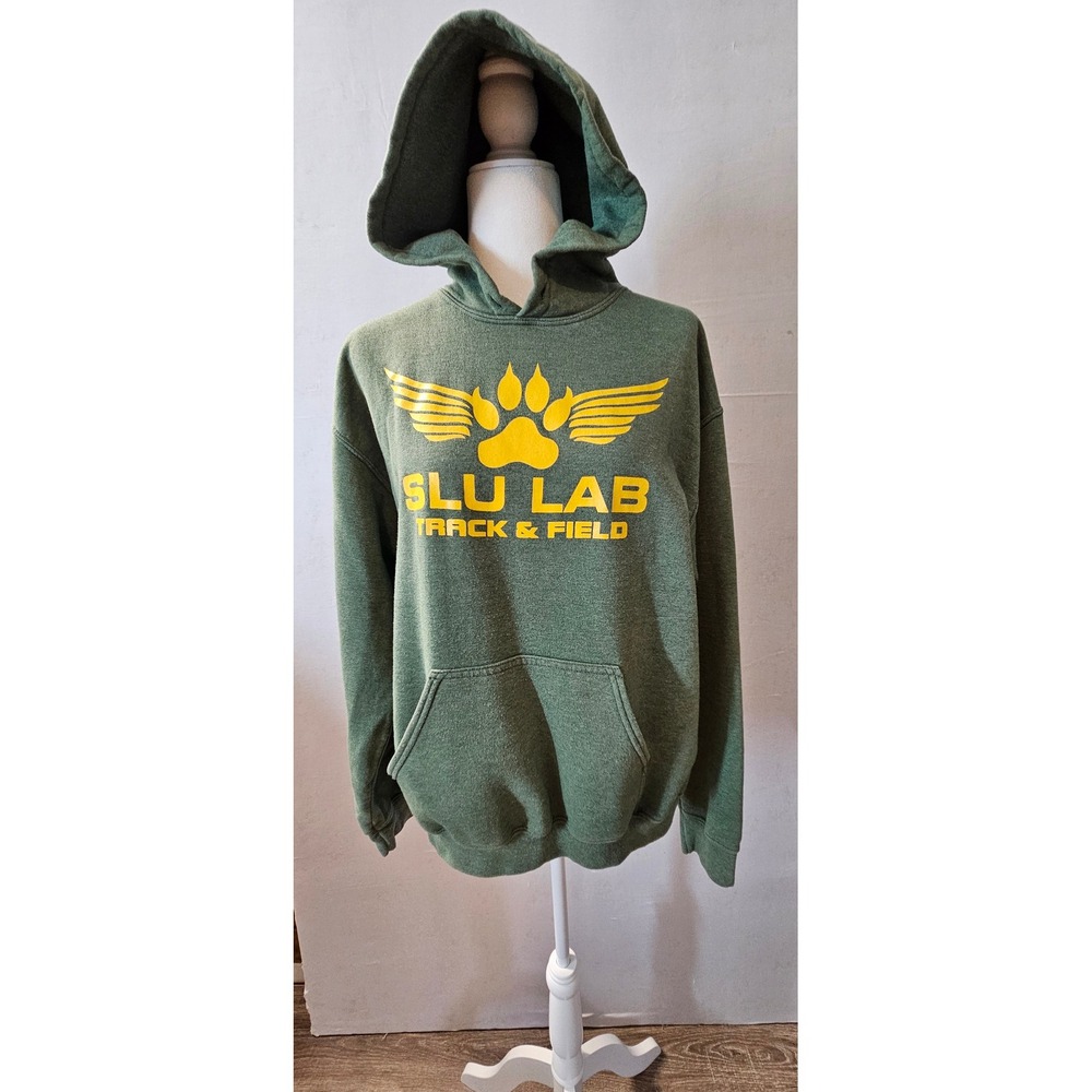 Gildan SLU Lab Track & Field Hoodie Green Yellow Pullover Sweatshirt Medium